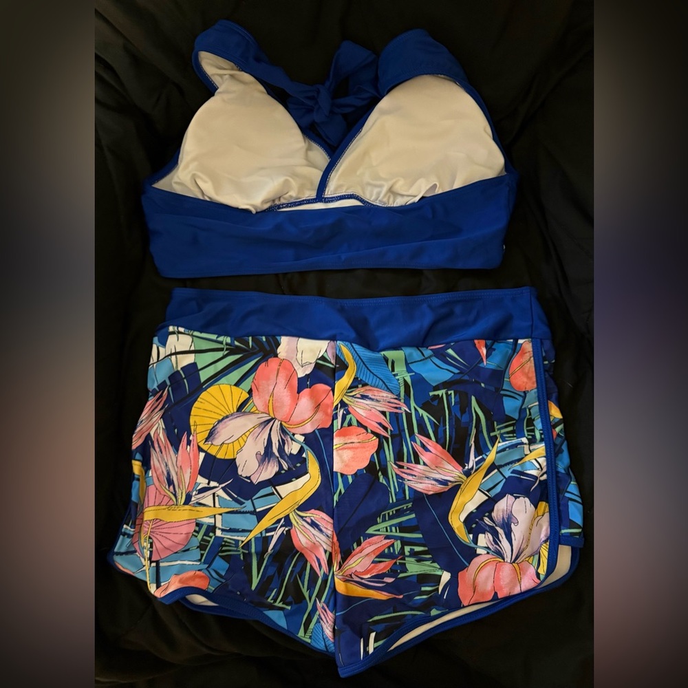 Swim Lushoire Summer Beach Plus Size Tropical Print Halter Bikini Set - Picture 2 of 4